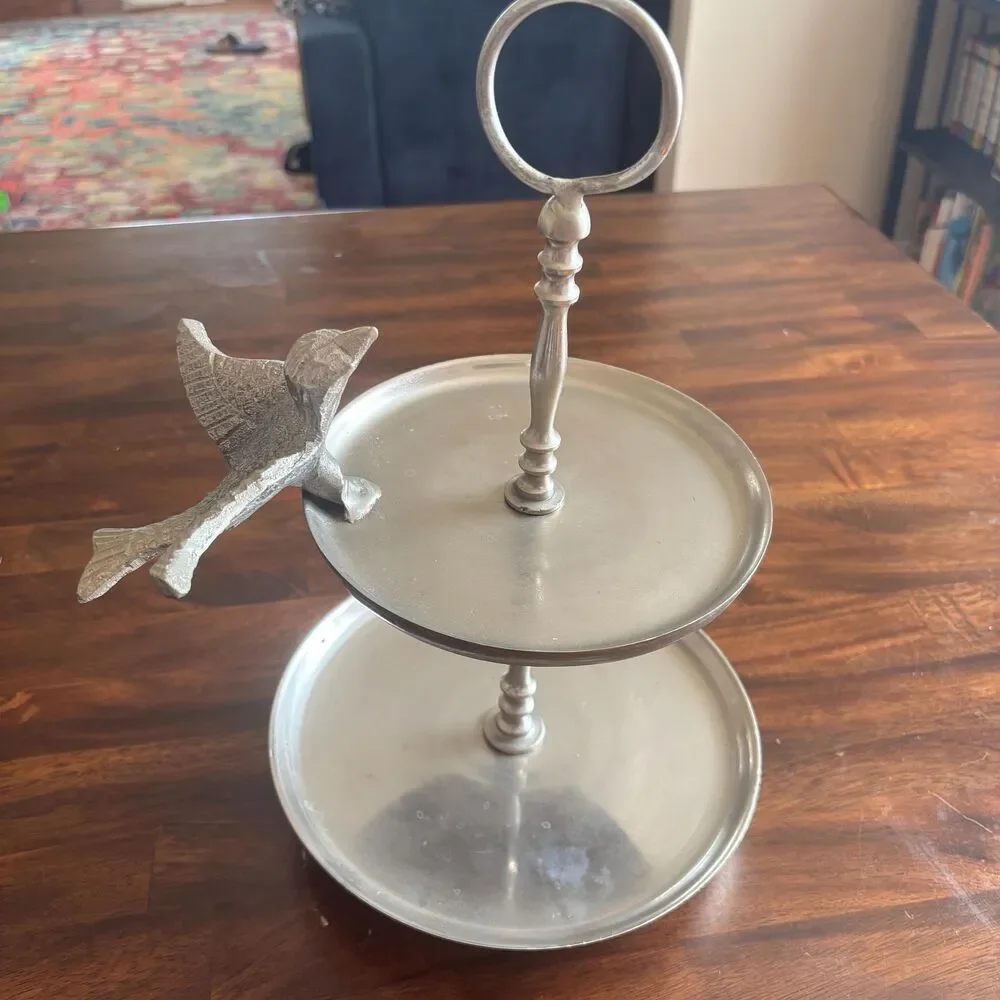 Silver Metal 2-Tier Bird Serving Stand